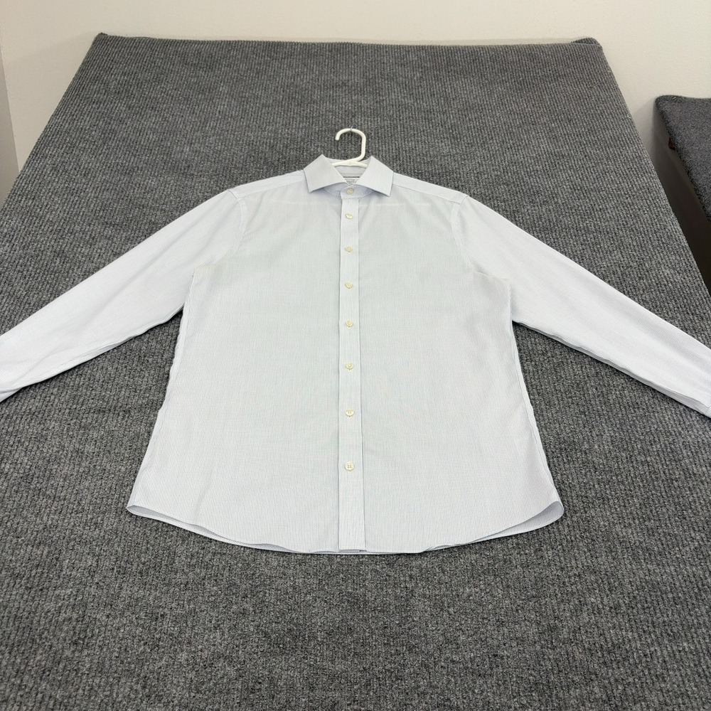 Charles Tyrwhitt Shirt Men 15.5/33 Blue Cotton Non Iron Slim Fit Business Office